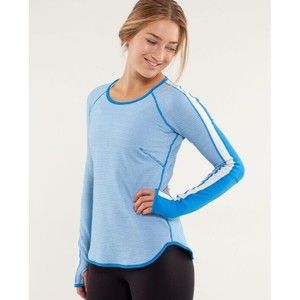 EUC LULULEMON Runder Under LS Rulu Top Size 6 Mini Check Pique Beaming Blue